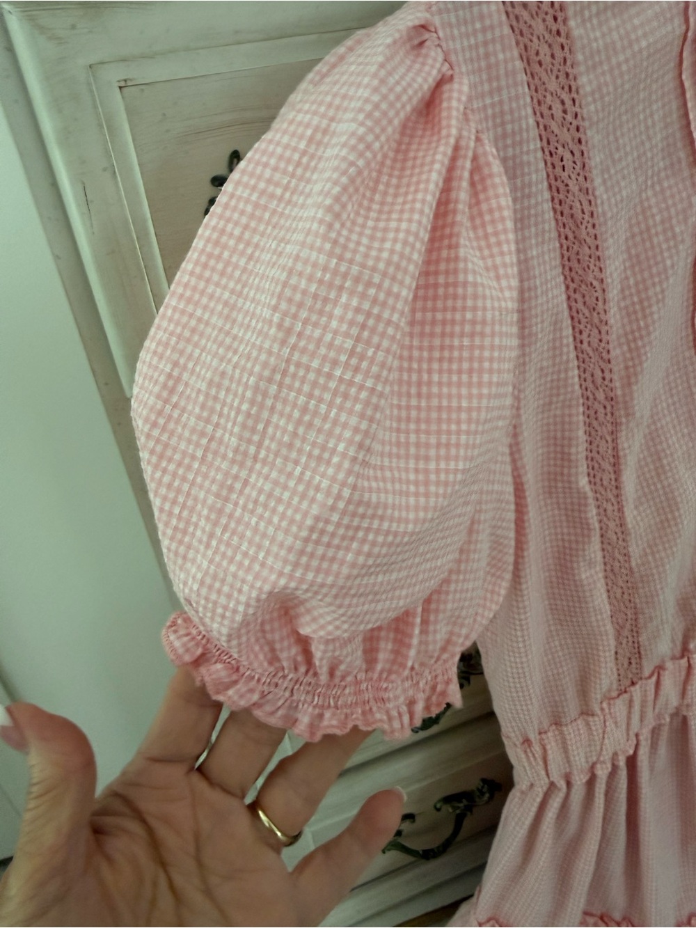 Pink Ruffle Tiered Romantic Mini Dress with Puff Sleeves Size Small - Picture 5 of 7